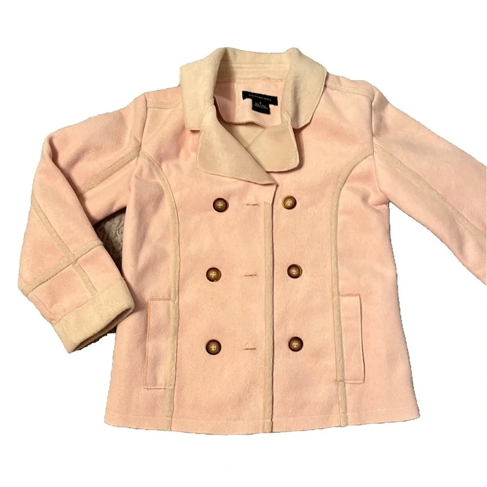 Calvin Klein Jeans faux suede Pink and Cream girls double breasted jacket size 4